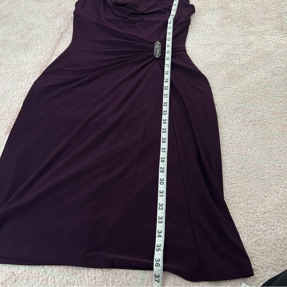 Lauren Ralph Lauren Purple Formal Dress Slinky Size 4 Gathered Waist Cowl Neck - Picture 11 of 11